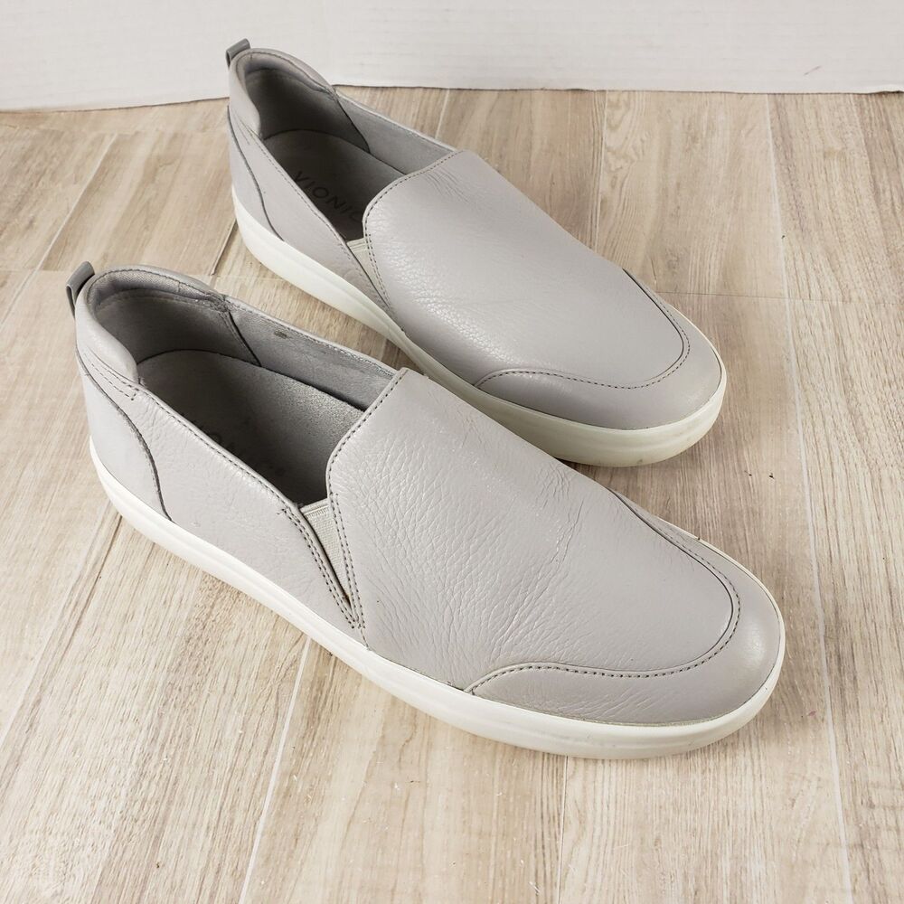 Vionic Penelope Shoes Womens Size 8 Gray Leather Slip On Comfort Orthotic EU 39